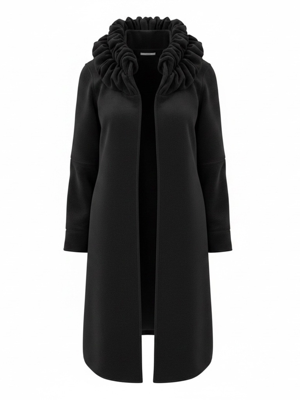 Black Women's Open-Front Coat with Ruched Collar